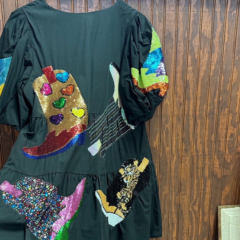 Black Sequin Patchwork Short Dress With Multicolo… - image 2